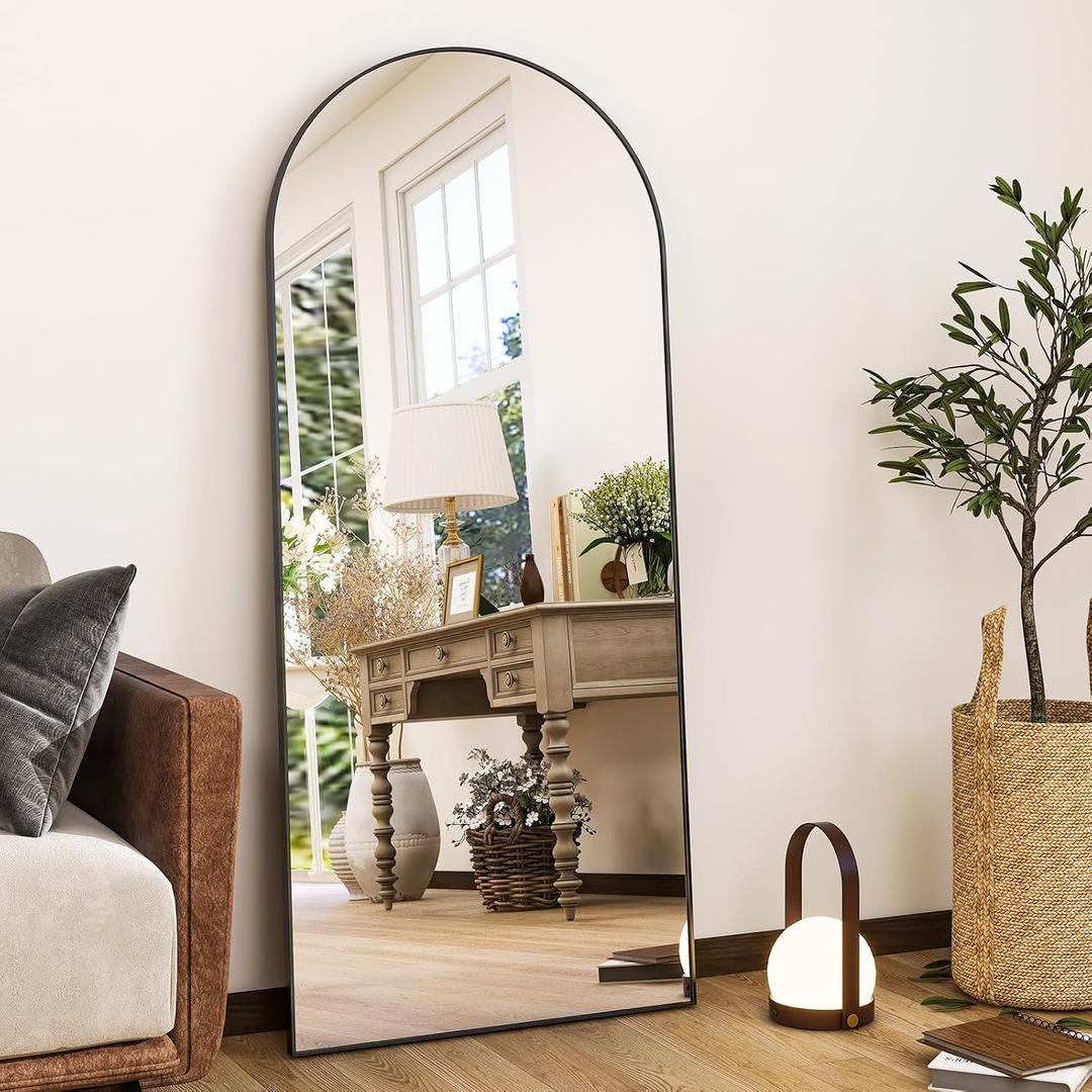 HARRITPURE 56"x21"Full Length Mirror Arch Floor Mirrors with Aluminum Alloy Frame Free-Standing Wall Mounted or Leaning Large Bedroom Dressing Mirror Modern & Contemporary Decor for Home,Black (56"L x 21"W)