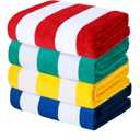 Exclusivo Mezcla 4 Pack Cotton Large 30x60 Inches Soft Cabana Stripe Thick Beach Towel, Super Absorbent Travel Bath Pool Towel (Red/Turquoise/Yellow/Ocean Blue)