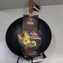 GreenPan Carbon Steel Wok 14, Flat Bottom, Durable Stir-Fry Pan, Pre-Seasoned Nonstick Patina, High Heat Retention, Induction, Ash Wood Handle, Kyoto, Black