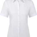 siliteelon Womens Stain Shield Dress Shirts Wrinkle Free Short Sleeve Solid Tops Blouses Button Down Shirts (X-Small, White)