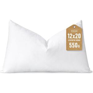 Artscope Synthetic Down Lumbar Pillow Insert, 12x20 Down Alternative Throw Pillow Insert. Ultra Soft Fluffy Sleeping Pillow with 100% Cotton Cover, Decorative Pillows-White
