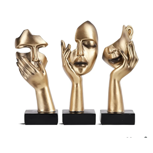 3Pcs Thinker Small Statue Set - Black Gold Home Decor Abstract Art Figurines for Shelves, Living Room Coffee Table, Office Desktop (3 Pcs Gold, 6")