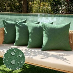 MIULEE Pack of 4 Decorative Outdoor Throw Pillow Covers Linen Waterproof Pillow Covers Farmhouse Cushion Cases for Patio Garden Tent Balcony Couch Sofa18x18 inch Dark Green (18" x 18" (Pack of 4))