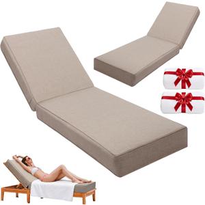 6" Thick Olefin Waterproof 72x21 Chaise Lounge Cushions Outdoor
Set of 2, Lounge Chair Cushion, Removable Cover, Adjustable Tie, Fade-Resistant, for Outdoor Furniture, Poolside, Khaki