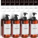 Shampoo and Conditioner Dispenser (Set of 4/16.9oz), No Drill Soap Dispenser Wall Mount Refillable Body Wash Dispenser with Category Labels for Kitchen Bathroom - Amber
