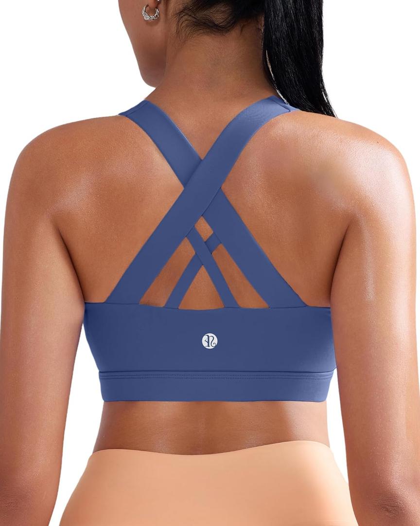 RUNNING GIRL Sports Bra for Women, Criss-Cross Back Padded Strappy Sports Bras Medium Support Yoga Bra with Removable Cups (Large, Violet Storm)