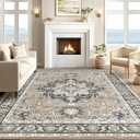 Vintage Living Room Area Rug 10x14 - Large Soft Washable Oriental Traditional Distressed Farmhouse Rugs for Bedroom - Indoor Floor Accent Carpet for Home Office House Decor - Black Brown