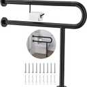 Toilet Support Rail w/Toilet Paper Holder 31.5x28 Inch, ZUEXT Wall to Floor Matte Black Anti-slip Handicap Grab Bar for Bathroom,Stainless Steel Safety handrails with Leg for Elderly Disabled Pregnant