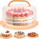  Cake Stand with Lid, Cake Carrier BPA-Free Cake Containers for 10 inch Cake with 2 Handles Cupcake Carrier - Plastic Cover Two Sided Base for Transport Pies Nuts Fruit Christmas Gifts (Peach)