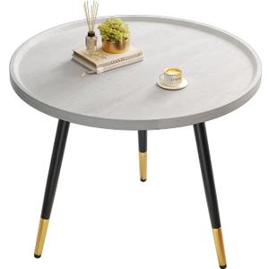 SAYGOER Round Coffee Table Small Modern Coffee Tables Rustic Farmhouse Center Table for Living Room Home Office Boho Table Easy Assembly, White Black (White and Black)