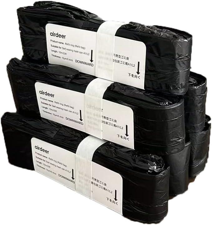 Airdeer Refill Bag Ring, Trash can bags, 10m continuous garbage bag, Designed for Airdeer Self-sealing Smart Trash Can (A1/L2, Pack of 6)