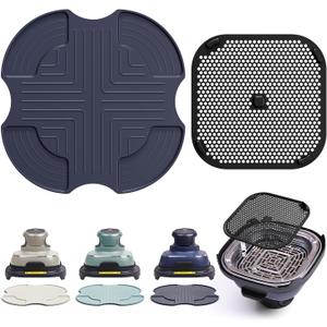 2-PCS Silicone Trivet & Splatter Shield Set for Ninja Air Crispi Accessories.Heat Resistant Mat for Air Fryer Accessories for Ninja Crispi Accessories, for FN101 Model (Blue/Green Random & Black)