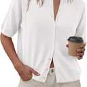 PRETTYGARDEN Women Spring Short Sleeve Cardigan Sweaters Button Down Knit Shirt Blouse Dressy Casual Tops 2026 Summer Outfits (White, XXL)