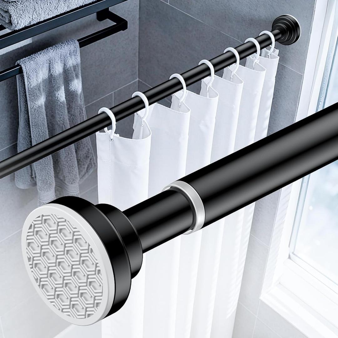 Uniclife Curtain Rods No Drilling,82-204cm(32"-80") Adjustable Shower Curtain Rod, Non-Slip Spring Tension Curtain Rod, Rustproof Stainless Steel Shower Rods for Bathroom, Window & Closet, Black