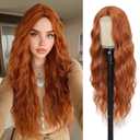 Copper Red Ginger Wig 26 Inch Long Wavy Wigs for Women - Auburn Wig Heat Resistant Synthetic Hair Middle Part Curly Wig Natural Look for Daily Party Cosplay Costume Use