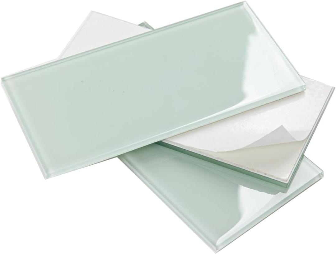 Light Green Peel and Stick Glass Subway Tiles 3 x 6 Inch Glass Tiles for Backsplash, Kitchen Backsplash Wall, Pack of 40 Pieces, 5sq.ft