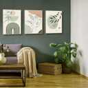 Esejchiam 3pcs Abstract Boho Style Wall Art Green Plant Canvas Prints Poster Pictures Simple Geometric Lines Beige Green Paintings Decoration for Living Room Bathroom Bedroom Wall Decor Unframed