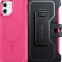 2 x FNTCASE for iPhone 12 Magnet Case: Magnetic Dual Layer Protective Cell Phone Cover with Belt-Clip Holster | Military Grade Drop Proof Protection Durable Non Slip Textured Back Phonecase (Hot Pink)