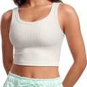 CRZ YOGA Womens Ribbed Longline Sports Bra - U Neck Padded Yoga Cami Workout Crop Tank Top Built in Pads Size S