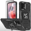 HONG-AMY for Moto G Power 5G 2024 Case with 2Pcs Tempered Glass Screen Protector, Military Grade Double Shockproof with Kickstand Case-Black