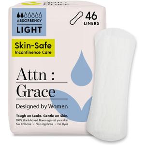 Attn: Grace Panty Liners for Women - 46 Liners for Light Urinary Incontinence, Bladder Leakage or Postpartum - 100% Breathable & Plant-Based Materials Active Odor Control - Free from Harsh Chemicals