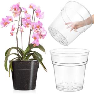 Baderke 3 Pack Nursery Pots Plastic Orchid Pot Extra Large Nursery Container with Holes for Plants(Clear,9.8 Inch)