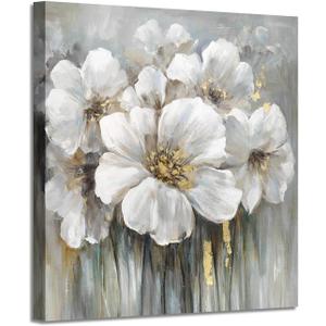 Abstract Flower Framed Wall Art: Vintage Blossom Floral Painting Rustic Colorful Botanical Picture Artwork Farmhouse Wood Home Decor for Bedroom (pink)