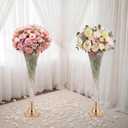 LemonRoad 2 Pcs 32 Inch Tall Gold Crystal Trumpet Vase for Centerpiece Wedding Extra Large Crystal Beaded Flower Vase with Metal Base for Table Floor Party Anniversary Birthday Banquet Celebration