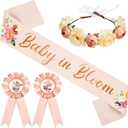 Ceenna Baby in Bloom Baby Shower Decorations Mom to Be Sash and Dad to Be Pin Flower Crown Mommy Sash Set for Gender Reveals Shower Party Favors Pregnancy Dress Gift