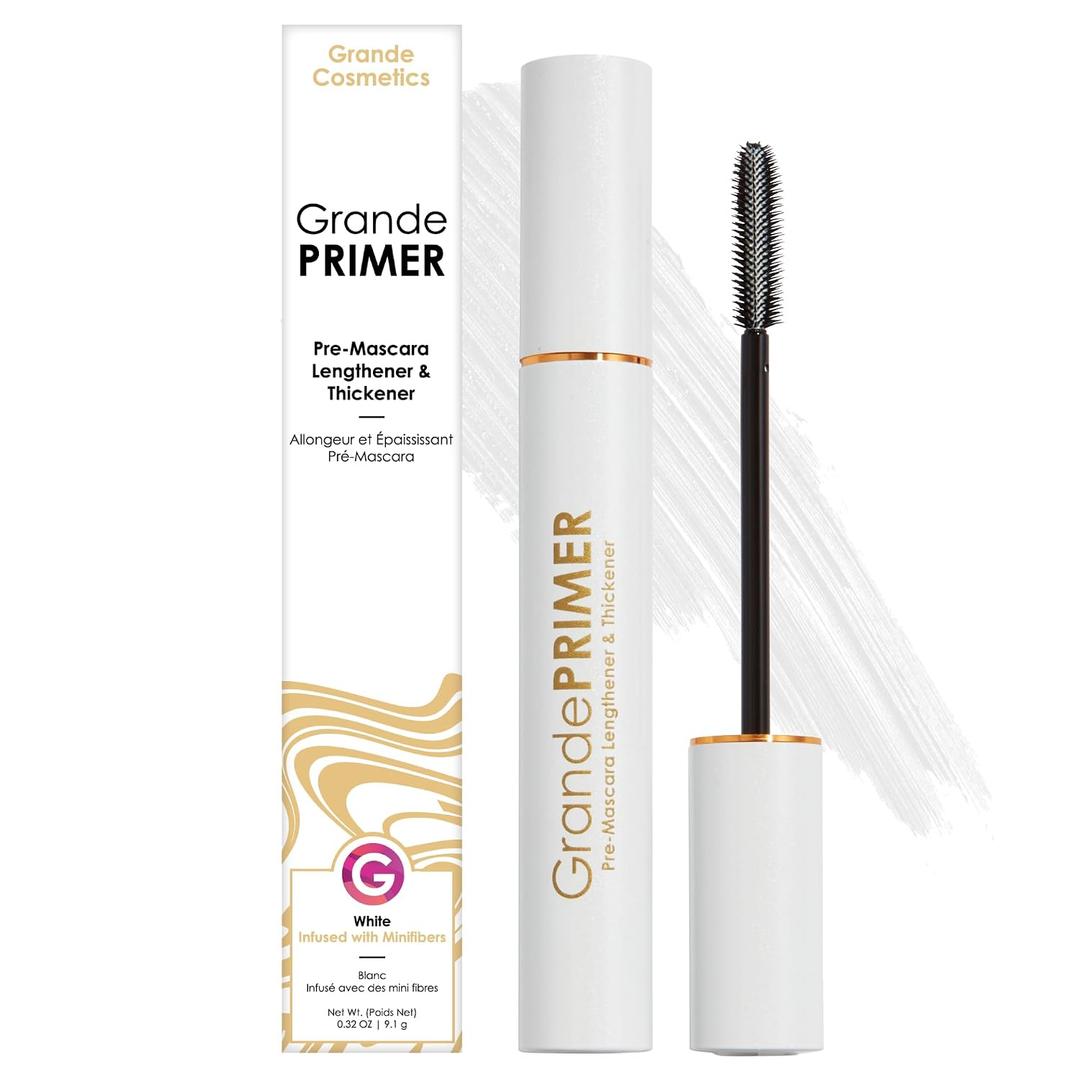 Grande Cosmetics GrandePRIMER Pre-Mascara Lengthener & Thickener with Peptides - Smudge-Proof, Water-Resistant & Contact Lens Safe - for Longer & Thicker Looking Lashes (0.32 oz)