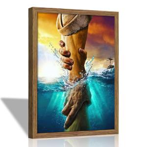 Framed Inspirational Hand of God Wall Art Christian Rescue Faith 16x24 In