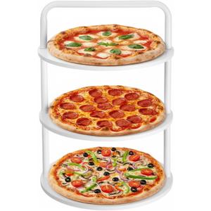 Lallisa Large Pizza Stands for Party, Wooden Pizza Stands 3 Tier Serving Tray 12.2'' White Cupcake Stand for 57 Cupcakes, Food Serving Tray with Detachable Frame for Birthdays, Weddings, Baby Showers