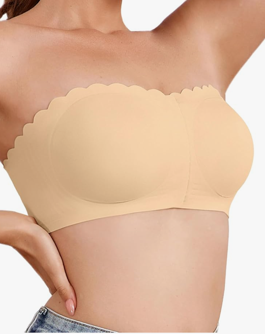 Strapless Bras for Women, Front Closure Anti-Slip Comfortable Bandeau Top, Wavy Edge Padded Bra, Size XL