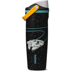 Owala Star Wars FreeSip Sway Insulated Stainless Steel Water Bottle with Two-Way Spout, Built-In Straw and Bucket Handle, School, and Sports, 30oz, BPA Free, Leak Proof, Millennium Falcon