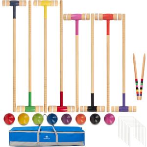 SpeedArmis 8 Players Croquet Set with 32In Regulation | 28In Standard Size Rubber Wood Mallets, Colored PE Ball, Wickets, 21In End Stakes - Lawn Backyard Game Kit for Teens/Adults/Family