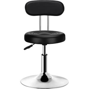 QiCheng&LYS Round Office Stool - Adjustable Height Sit Stand Stool, 360 Swivel, for Office, Home, Kitchen - Black with Backrest