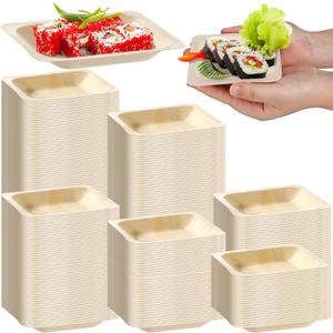 600 Pcs Disposable Square Palm Bowls Palm Leaf Bowls Bamboo Disposable Plates Square Wood Plates for Birthday Party, Wedding Events, Appetizer, Dessert, Catering and Home Use (3.94x3.94x0.6 Inch)