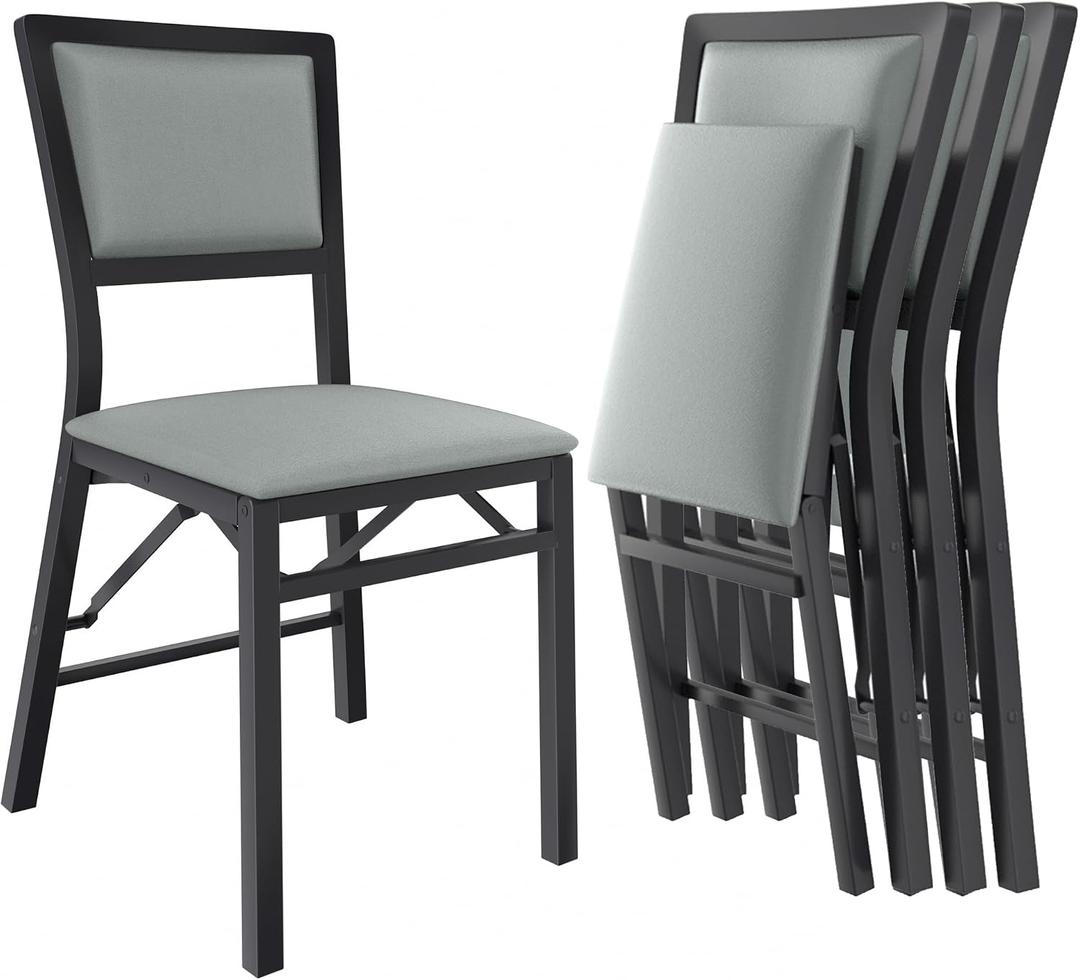 VECELO Folding Dining Chairs Set of 4, Metal Padded Foldable Seating with Comfortable Faux Leather, Space-Saving Portable Guest Seats for Kitchen & Office, No Assembly, Slate Grey, 4 Pack
