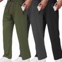 lomsoe 3 Pack Men's Athletic Pants with Zip Pockets, Lightweight Workout Sweat Pants Gifts for Men (Green)