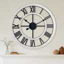 24 Inch Large Rustic Wall Clock Silent Non-Ticking Wooden Wall Clocks with Roman Numerals Farmhouse Decorative Clock for Living Room Bedroom Office (White, 24 Inch)