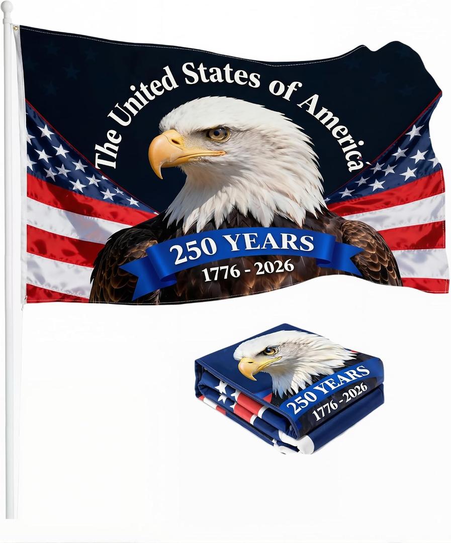 US 250 Flag, 250th Anniversary USA Double-Sided 3-Ply Outdoor Flag, 3x5 ft Patriotic Yard Banner for 4th of July, Independence Day & Patriotic Home Decor (Eagle)