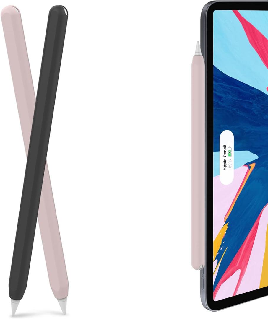 AhaStyle Silicone Case for Apple Pencil 2nd Generation & Apple Pencil Pro (2024) Sleeve Skin Ultra Thin Apple Pencil Protective Cover Compatible with Magnetic Charging and Double Tap (Black, Pink)