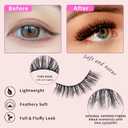 Wispy Lashes 10 Pairs - 3D Volume False Eyelashes Natural Look with Thin Cotton Band, 13mm Soft Flared Cat Eye Lashes, Mink Self Adhesive Fake Eyelashes Strips for Daily Effortless Makeup