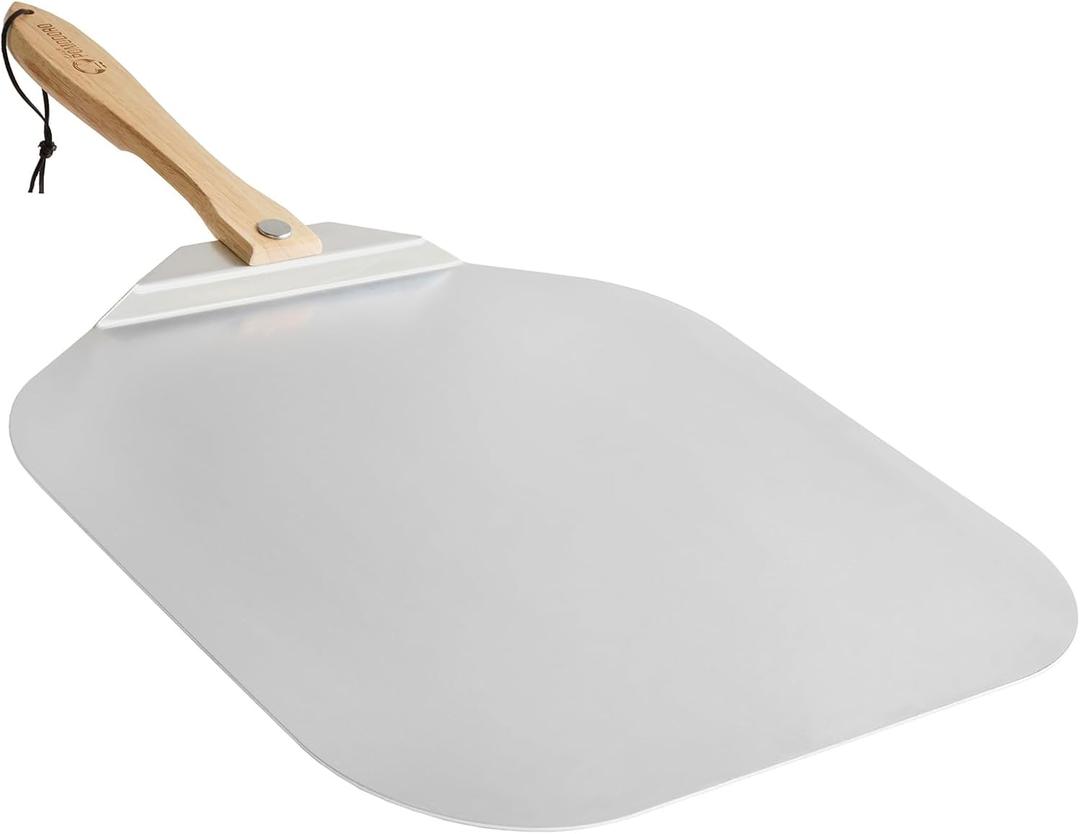 Chef Pomodoro Aluminum Metal Pizza Peel with Foldable Wood Handle for Easy Storage, Pizza Spatula, Gourmet Luxury Pizza Paddle for Baking Homemade Pizza Bread (18" x 20")