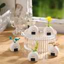 5 Pcs Mini Ceramic Bud Vases Rice Ball Small White Vase Japanese Onigiri Miniature Flower Vase for Flowers and Pampas Grass, Kawaii Japanese Craft for Table Decor