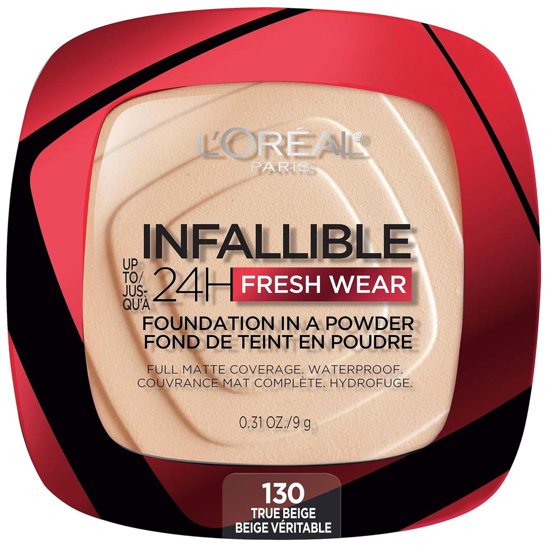 L'Oreal Paris Makeup Infallible Fresh Wear Foundation in a Powder, Up to 24H Wear, Waterproof, True Beige, 0.31 oz. 