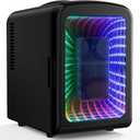 Antarctic Star Mini Compact Refrigerator with Gaming Light, 4L Capacity/6 Cans Portable Mini Fridge, for Bedroom,Car,Office and Dorm, Small Cooler for Cosmetics, Beverage and Food, Black