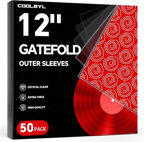 50 Pack Gatefold Vinyl Outer Sleeves - 12 Inch Record Protective Sleeves, Premium Gatefold Sleeves for Album Cover, Vinyl Sleeves for Record Storage, Instantly View Artwork, Crystal Clear 4 Mil Thick