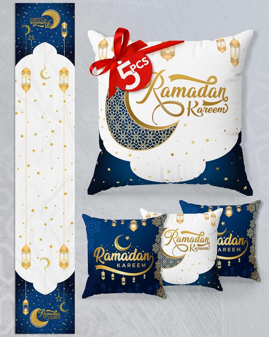 OLEEK Ramadan Table Runner Set - 4 Ramadan's Pillow Covers 20x20- Ramadan Decorations for Home 2026 - Ramadan Table Decor - Ramdan Decor - Ramadan's Decorations for Table - Ramdan Gifts