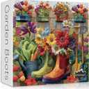 PICKFORU Garden Boots Jigsaw Puzzle 1000 Pieces for Adults, Colorful Flower Garden Scene with Rain Boots, Gardening Tools Plants, Spring Floral Puzzle Quilt Style
